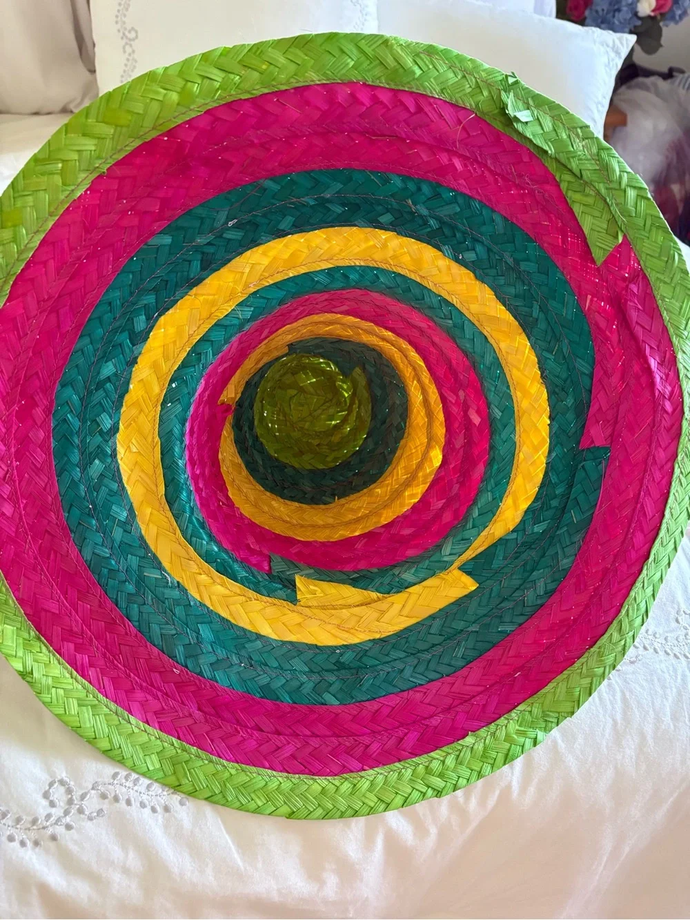 Colorful Woven Straw Sombrero Party Hat — Rainbow Striped Fiesta/Cinco de Mayo